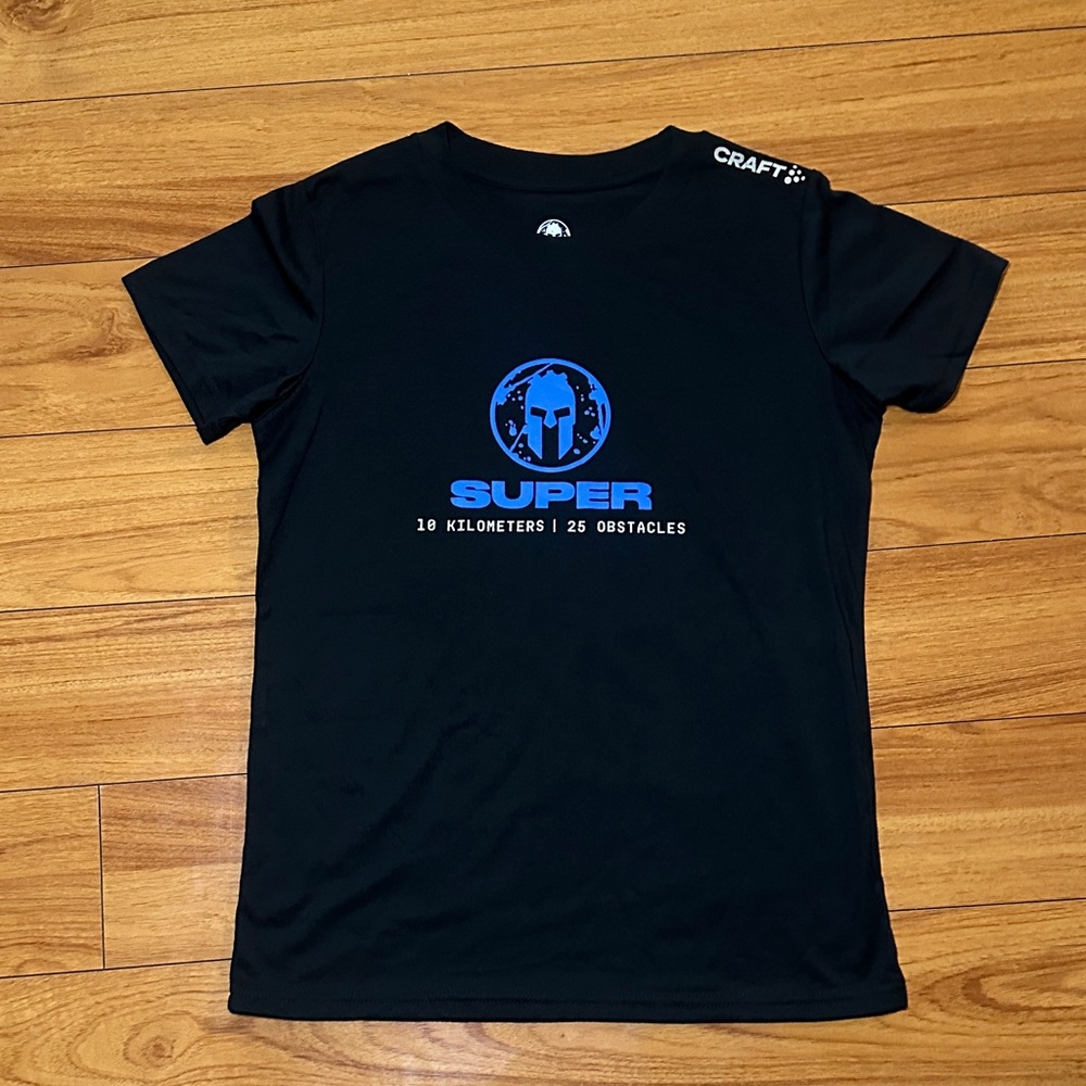 Boys Small Black Tee with Blue Spartan Design